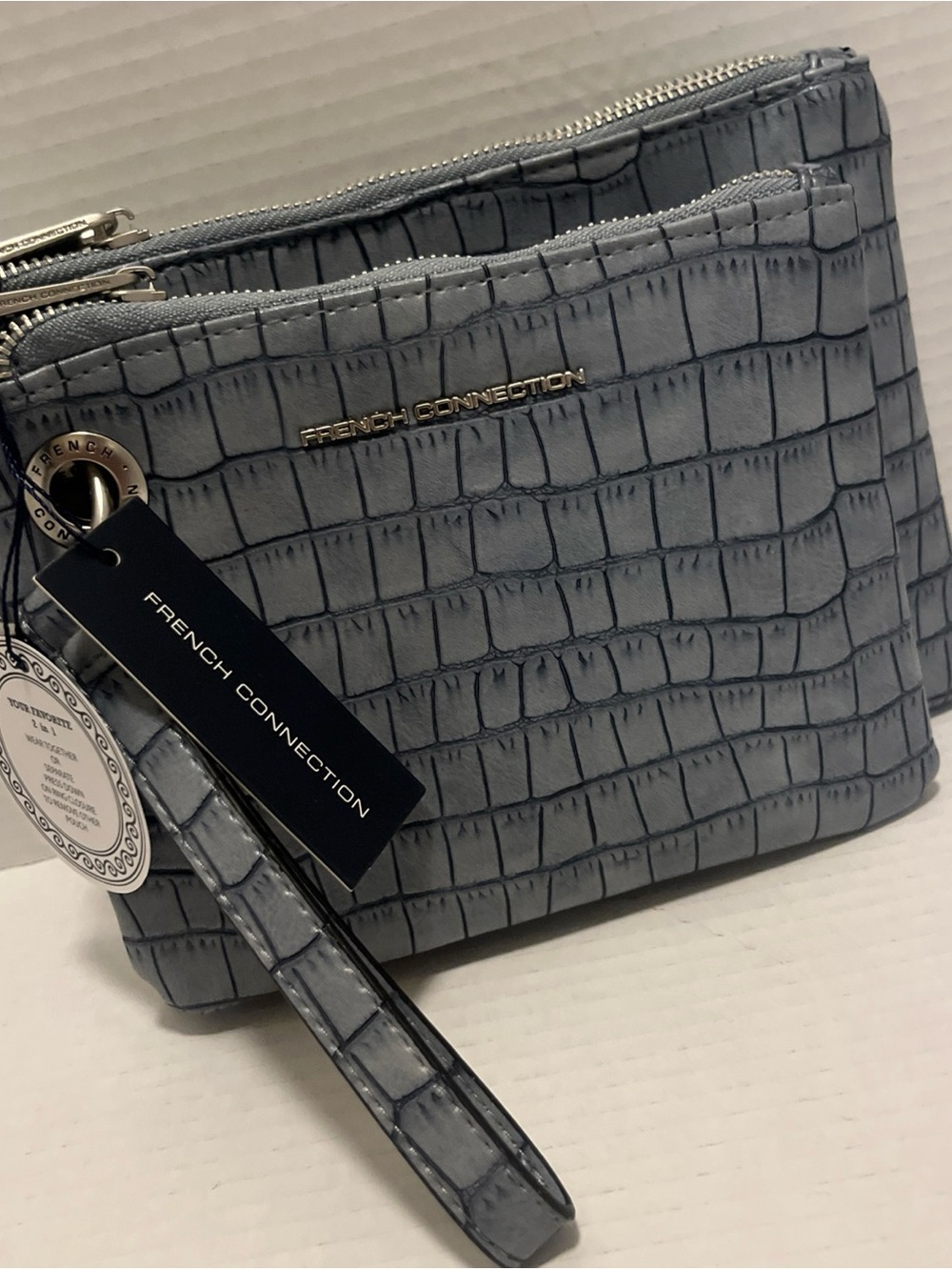 French Connection Croc-Embossed Wristlet in Gray with Gold Hardware MSRP $48 NWT